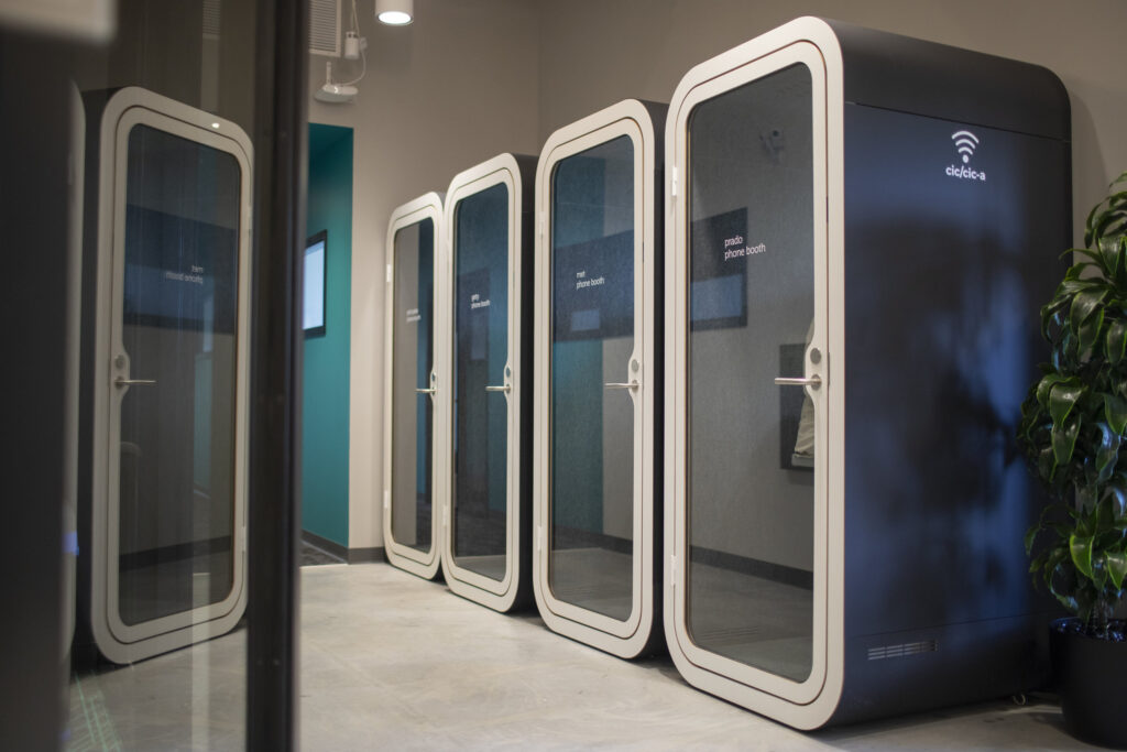 Phone booths in a row at CIC Providence.