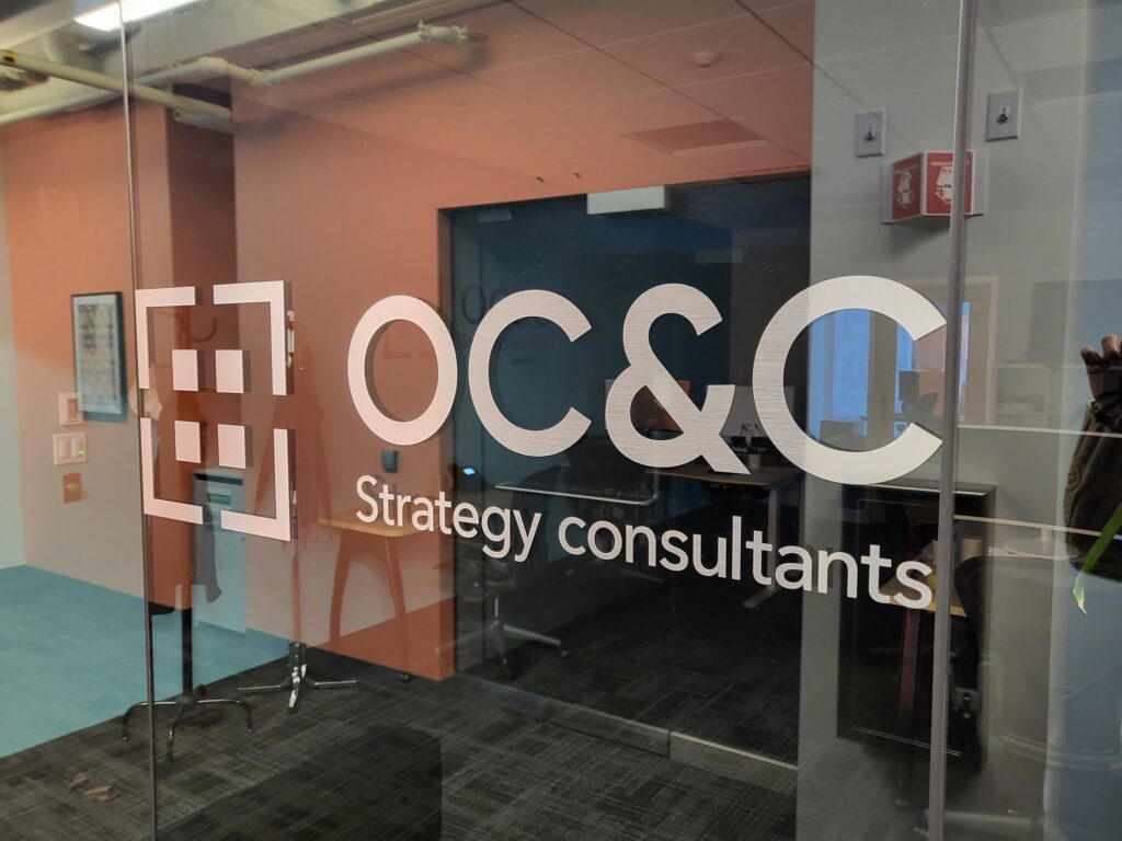 Standard vinyl logo on the door of a CIC office