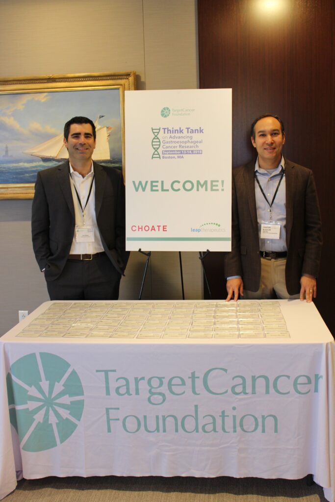 Jim Palma, left, and Adam Bass, MD, an esophageal cancer researcher supported by the foundation, at the 2018 Think Tank on Advancing Gastroesophageal Cancer Research