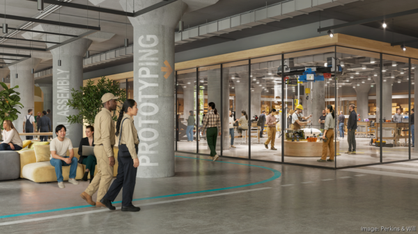 A rendering of the interior of BATWorks is shown here at Brooklyn Army Terminal.