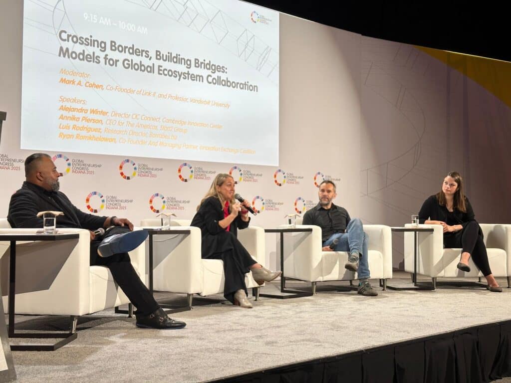 Alejandra Winter speaking at a panel