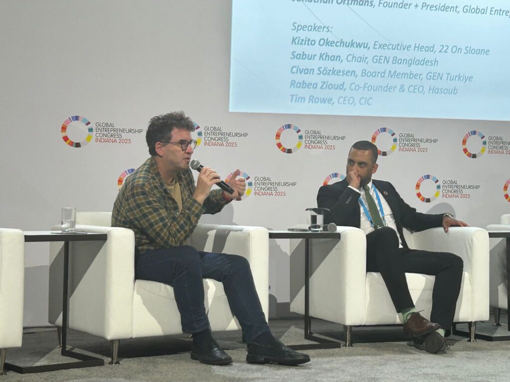 CEO TIm Rowe speaking during a panel