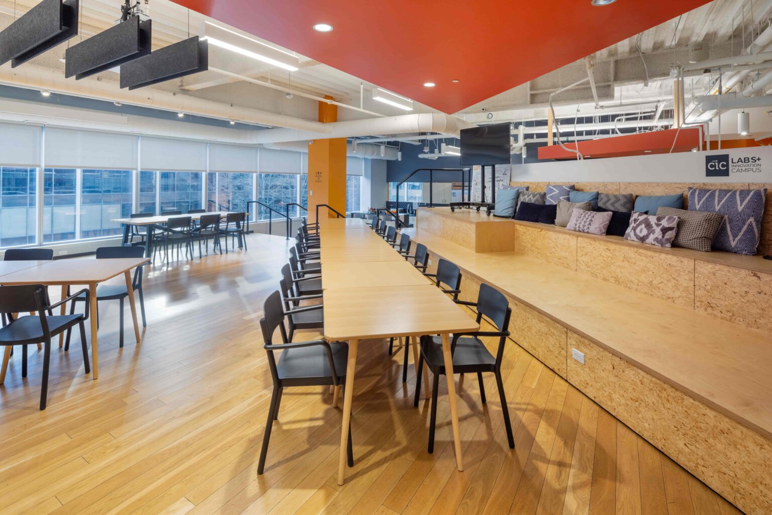 Cafe area at CIC Philadelphia designed for events and networking