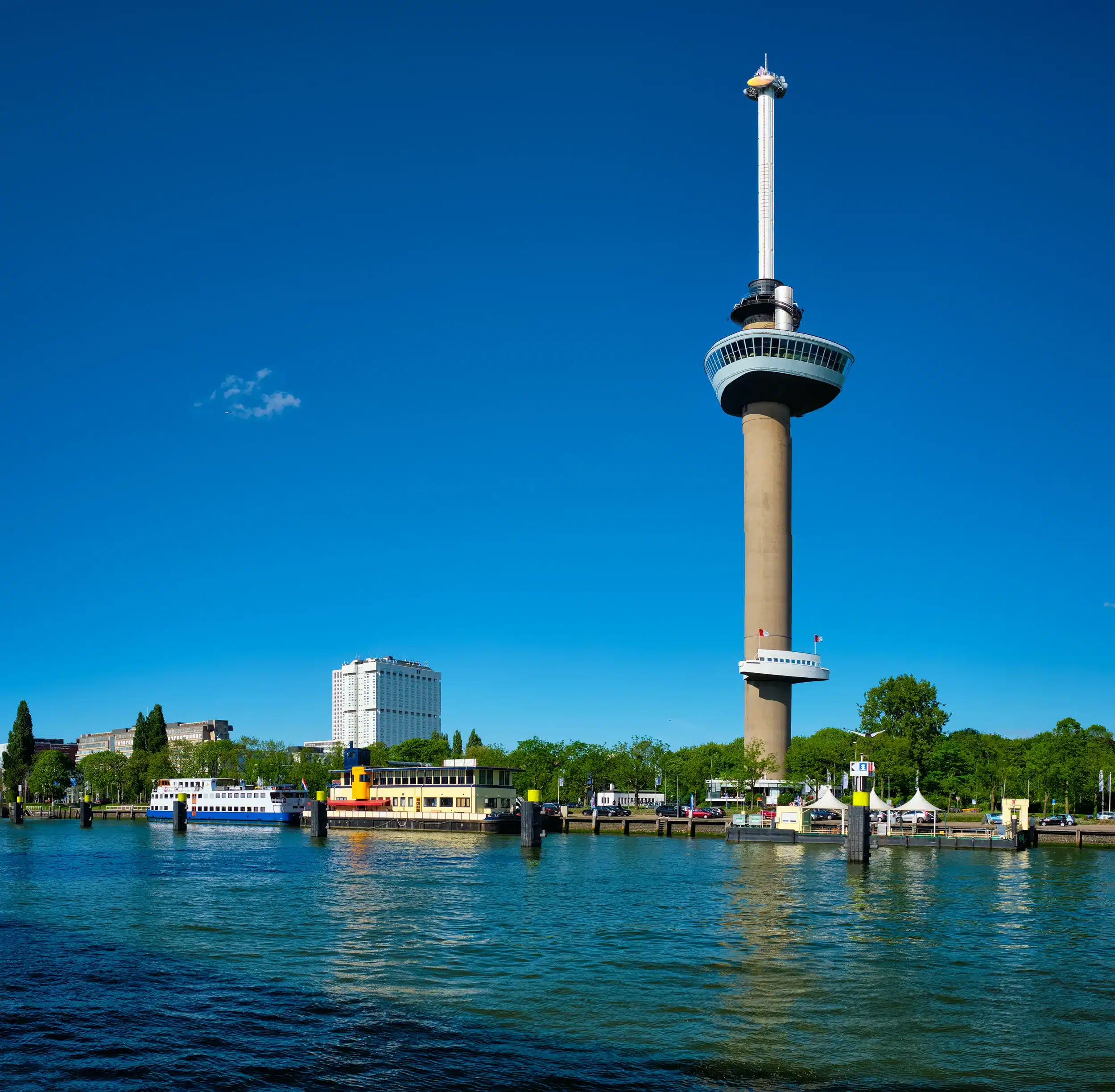 Rotterdam cityscape with Euromast and Nieuwe Maas river