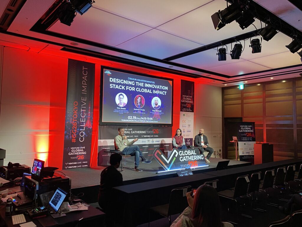 Tim Rowe speaking on a panel at the Venture Café Global Gathering 2026